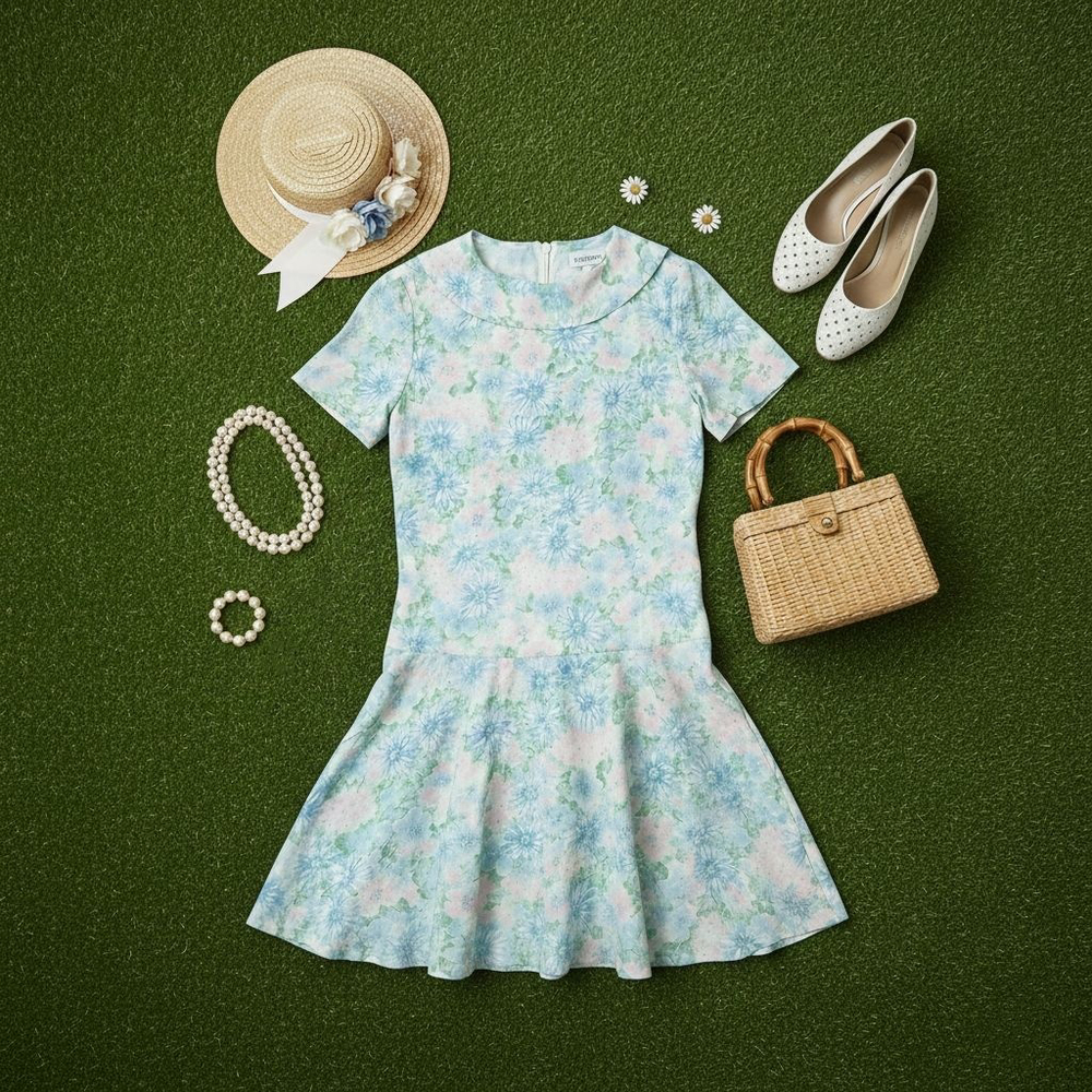 Vintage 50s 60s Pastel Floral Short Sleeve Drop Waist Dress Volup Plus Size